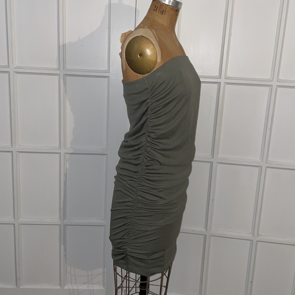 Olive Green Jennifer Lopez Ruched Knit Strapless Tube Dress Large